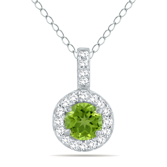 1/2 Carat TW Halo Peridot And Diamond Pendant in 10K White Gold,All Products : American Fashion Style Bags On Sale